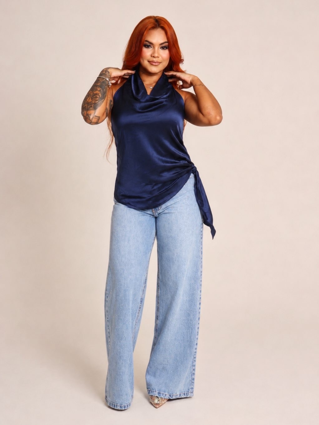 BLUSA CLARICE CETIM GOLA DRAPEADA